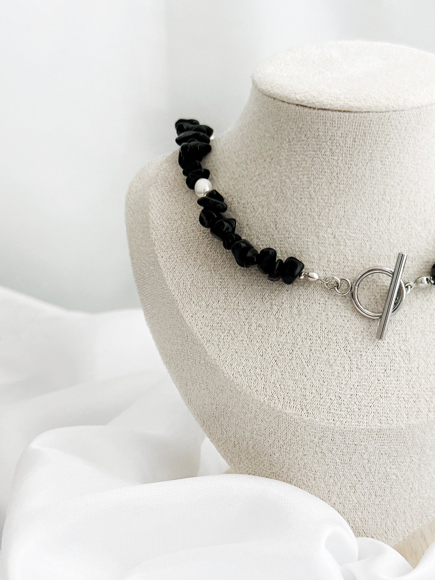 Obsidian Splitterkette mit Ringstab-Verschluss