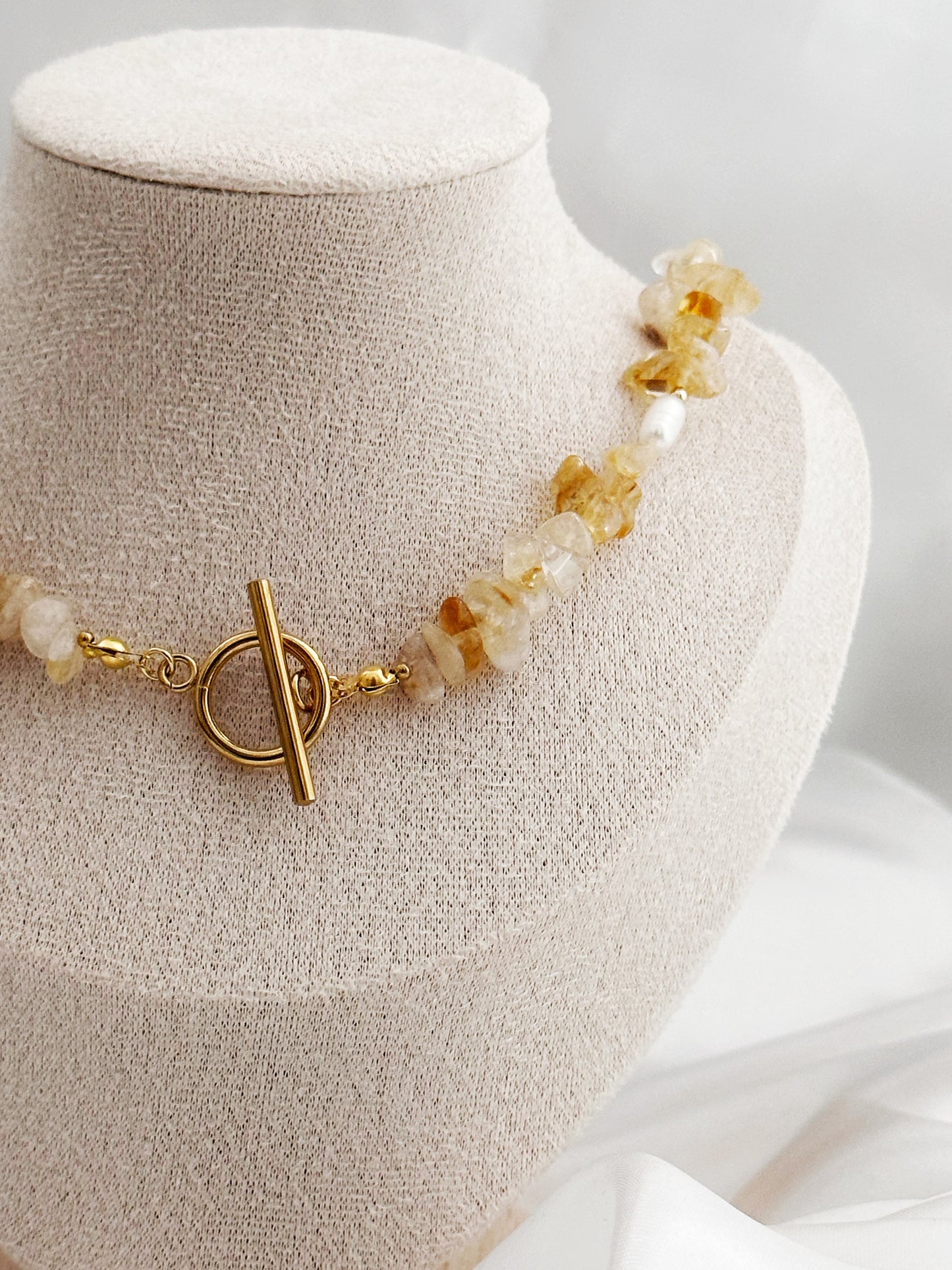 Citrin Splittersteine Halskette mit Ringstab-Verschluss